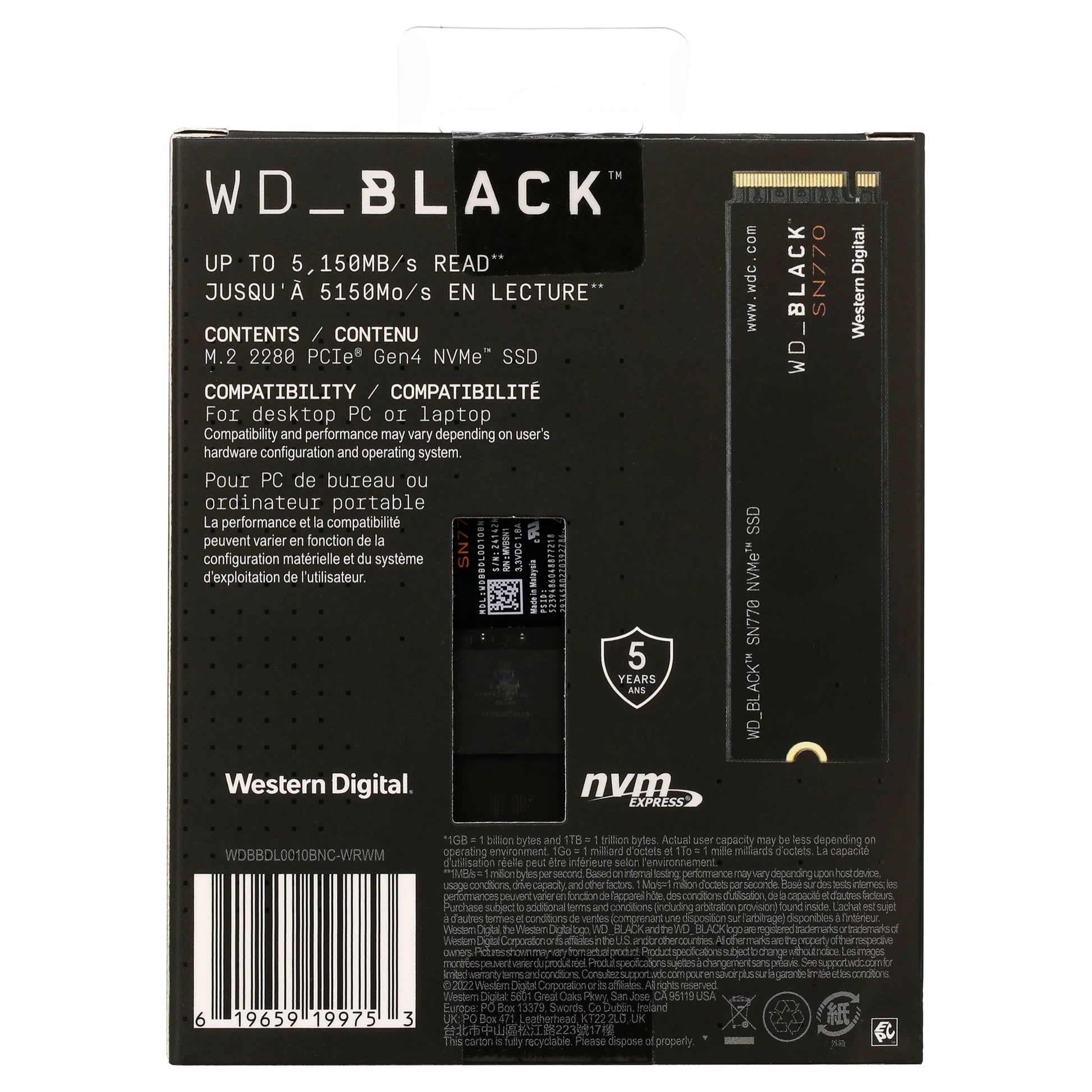 Ultra-Fast Black 1TB SN770 NVMe SSD - Gen4 PCIe M.2 2280 – Speeds Up to 5,150 MB/s