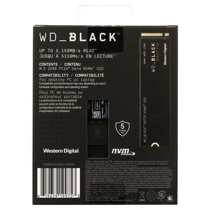 Ultra-Fast Black 1TB SN770 NVMe SSD - Gen4 PCIe M.2 2280 – Speeds Up to 5,150 MB/s