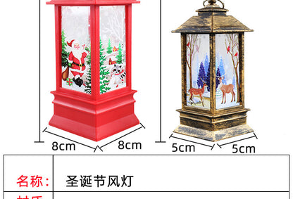 Two Christmas-themed lanterns with measurements and a brief description.