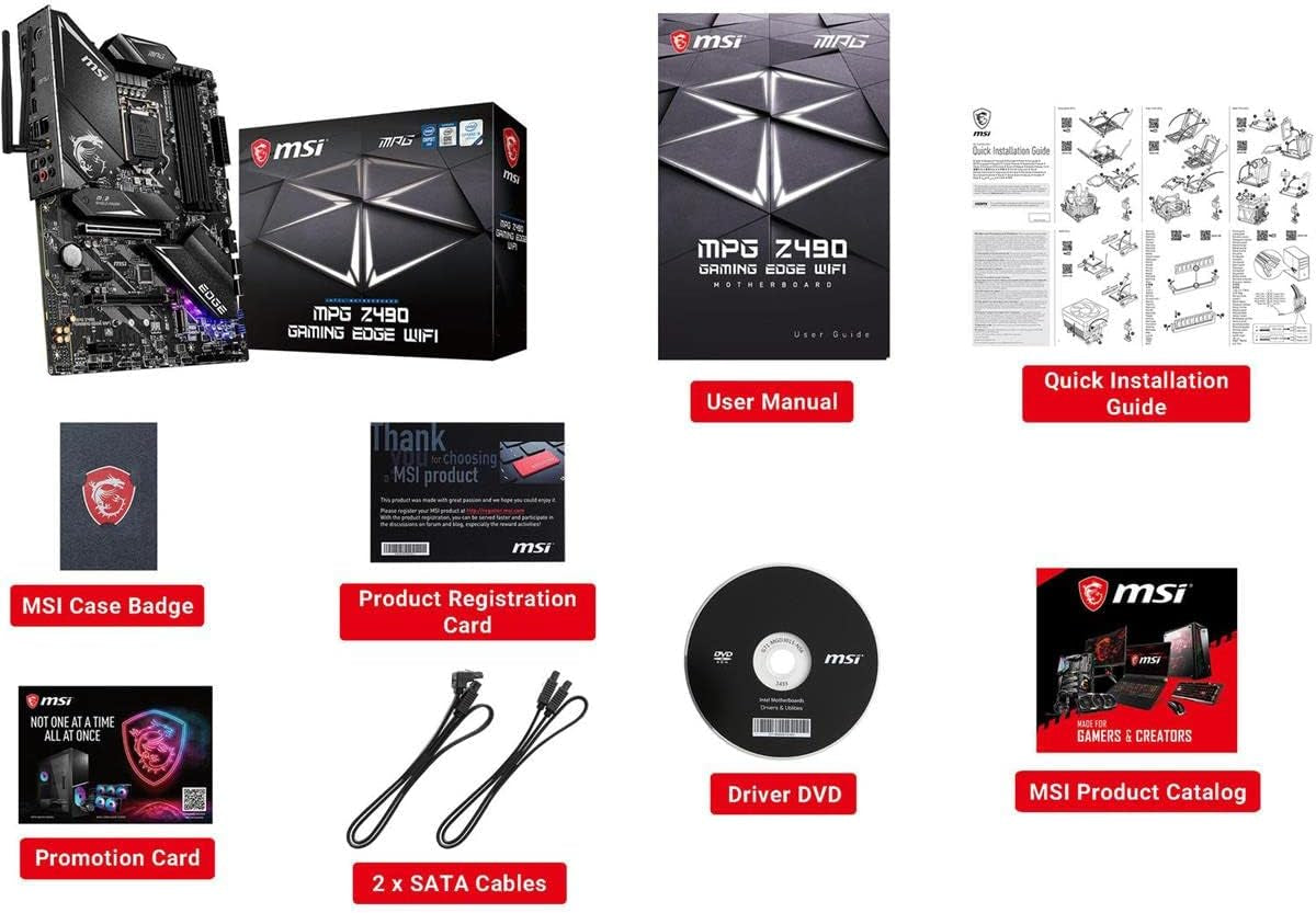 MPG Z490 Gaming Edge WiFi ATX Motherboard - 10th Gen Intel Core, LGA 1200, DDR4, Dual M.2, USB 3.2 Gen 2, Wi-Fi 6, Mystic Light RGB