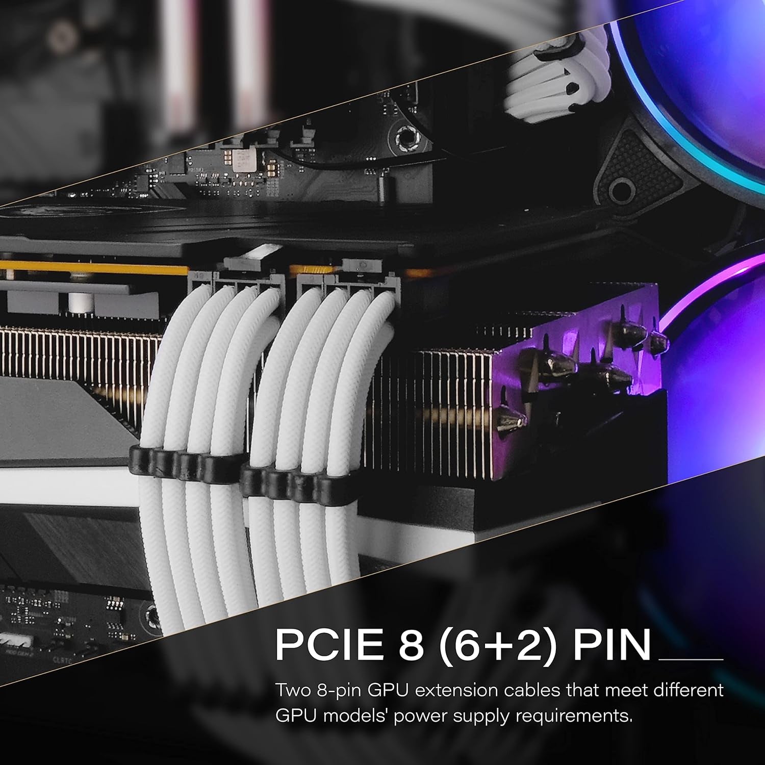 Custom PSU Extension Cable - 30CM Soft Nylon Braided Sleeved PC Power Supply Cable with Comb Kit - 24PIN/8PIN to 6+2PIN/8PIN to 4+4PIN - Stylish White