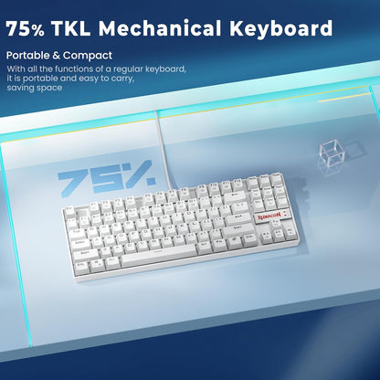 K552P RGB Mechanical Gaming Keyboard - Compact TKL Design, Hot-Swappable Red Switches, 18 Backlight Modes, N-Key Rollover & Programmable Macros - White