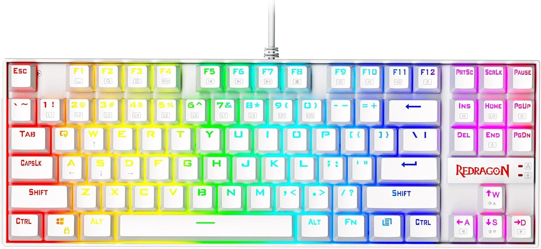 K552P RGB Mechanical Gaming Keyboard - Compact TKL Design, Hot-Swappable Red Switches, 18 Backlight Modes, N-Key Rollover & Programmable Macros - White