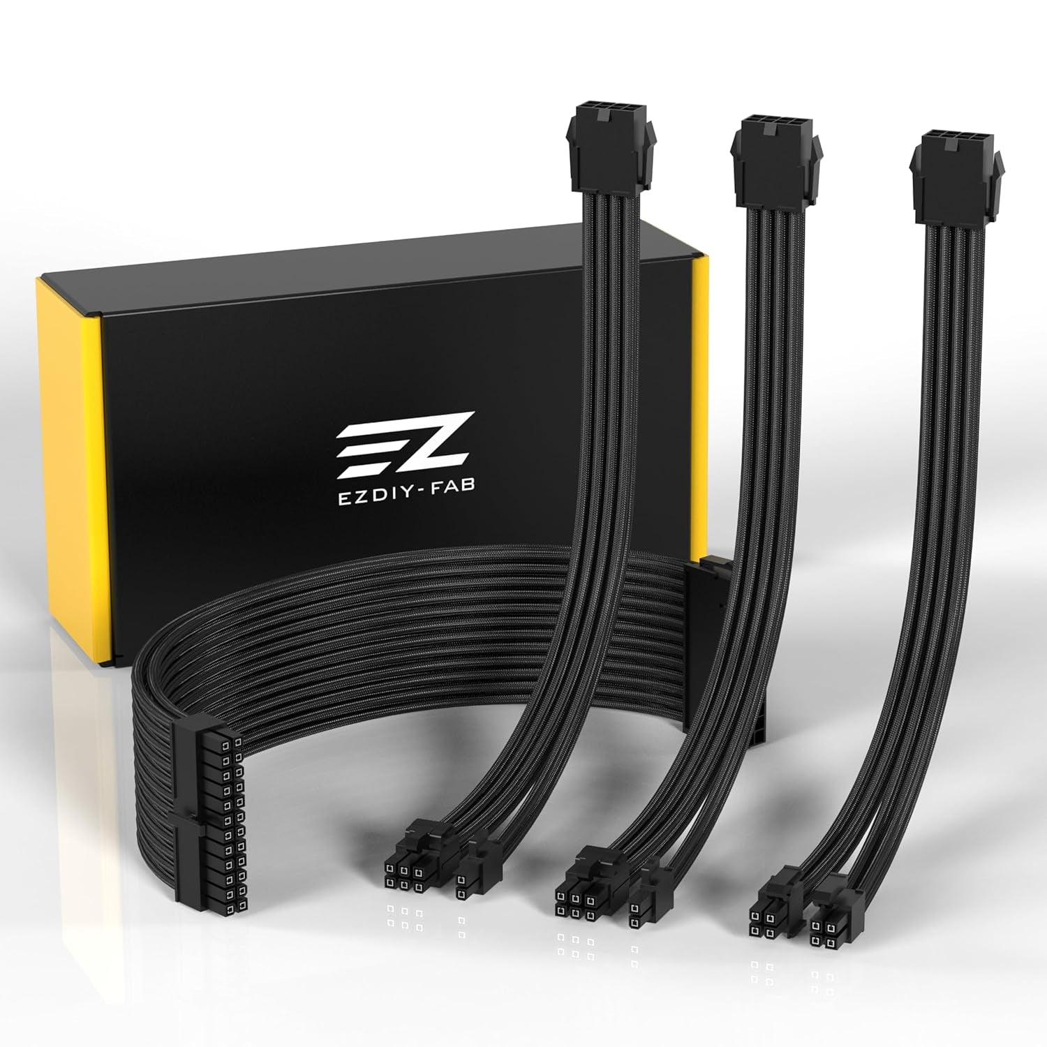 Custom Sleeved PSU Cable Extensions - Soft Nylon Braided 24PIN/8PIN to 6+2PIN/8PIN to 4+4PIN - 30CM - Black with Comb Kit