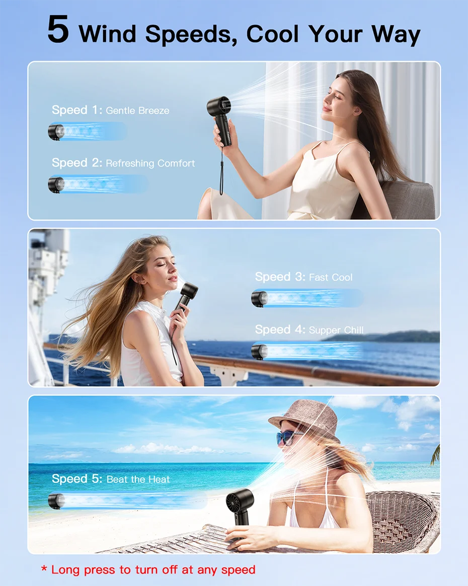 ColdSky Handheld Mini Fan – 4000mAh Portable Rechargeable Fan with LED Display & 5-Speed Turbo Modes