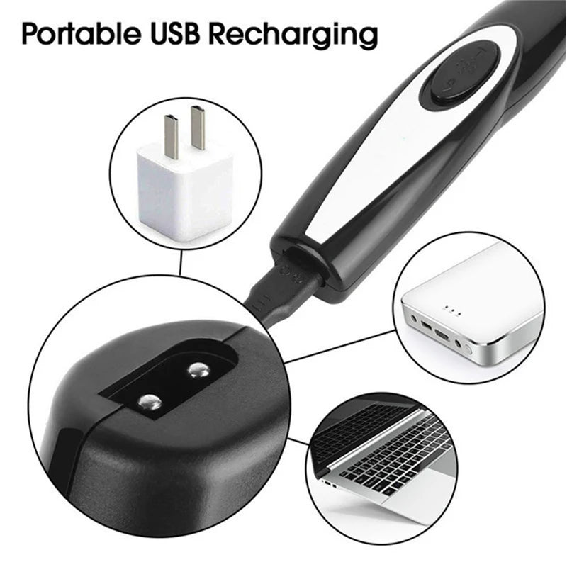 Black USB charging cable with connectors and devices on a white background