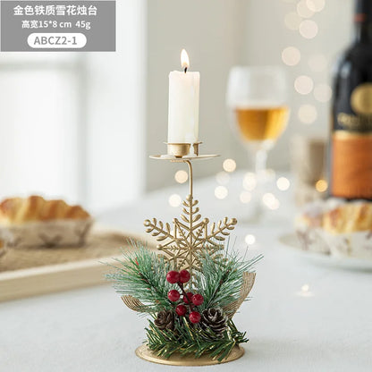 Christmas Candle Holder – Golden Iron Snowflake, Star, Tree & Reindeer Candlestick