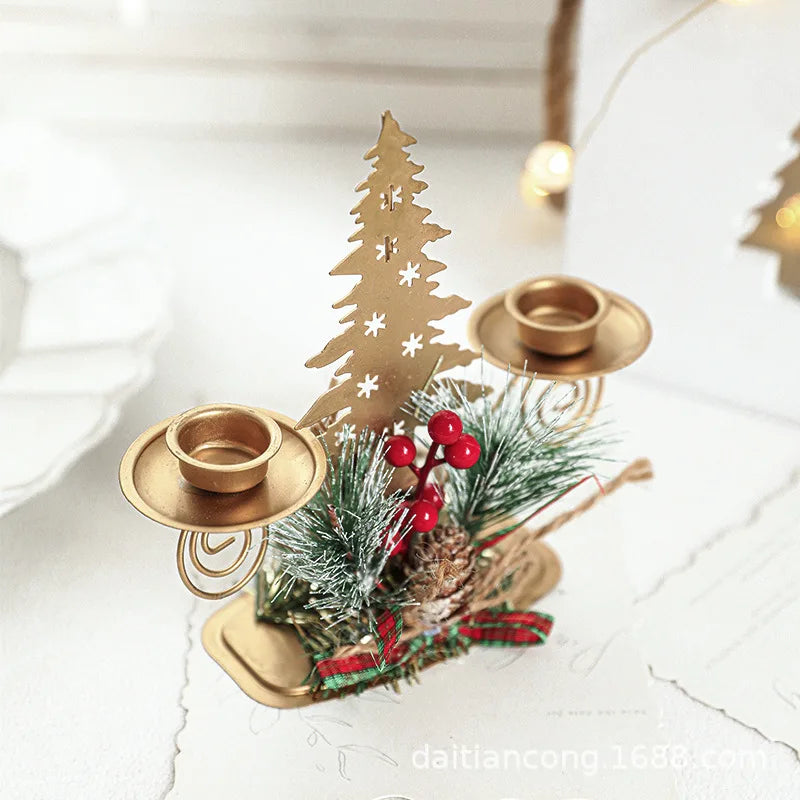Christmas Candle Holder – Golden Iron Snowflake, Star, Tree & Reindeer Candlestick