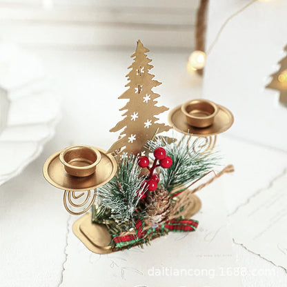 Christmas Candle Holder – Golden Iron Snowflake, Star, Tree & Reindeer Candlestick