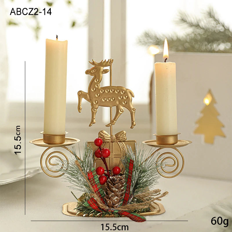 Christmas Candle Holder – Golden Iron Snowflake, Star, Tree & Reindeer Candlestick