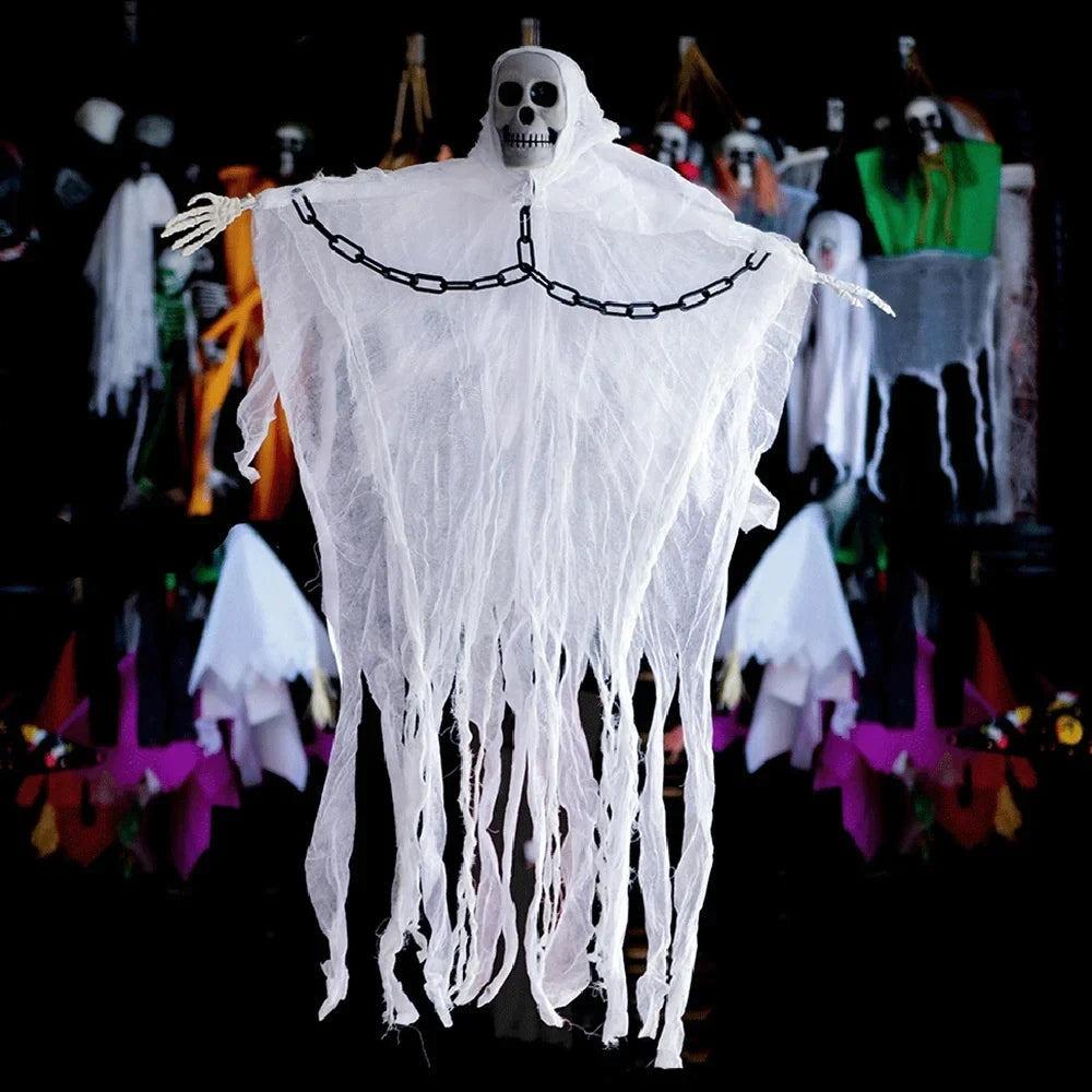 Halloween Hanging Ghost Decorations – Scary Skull Gauze Props for Haunted House, Porch & Party Ornaments (1–3 PCS)