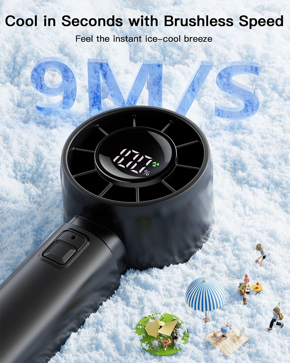 ColdSky Handheld Mini Fan – 4000mAh Portable Rechargeable Fan with LED Display & 5-Speed Turbo Modes