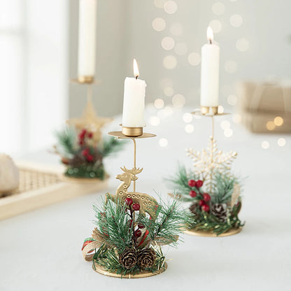 Christmas Candle Holder – Golden Iron Snowflake, Star, Tree & Reindeer Candlestick