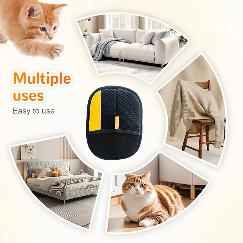 Product with text 'Multiple uses Easy to use' surrounded by images of a cat and living room settings.