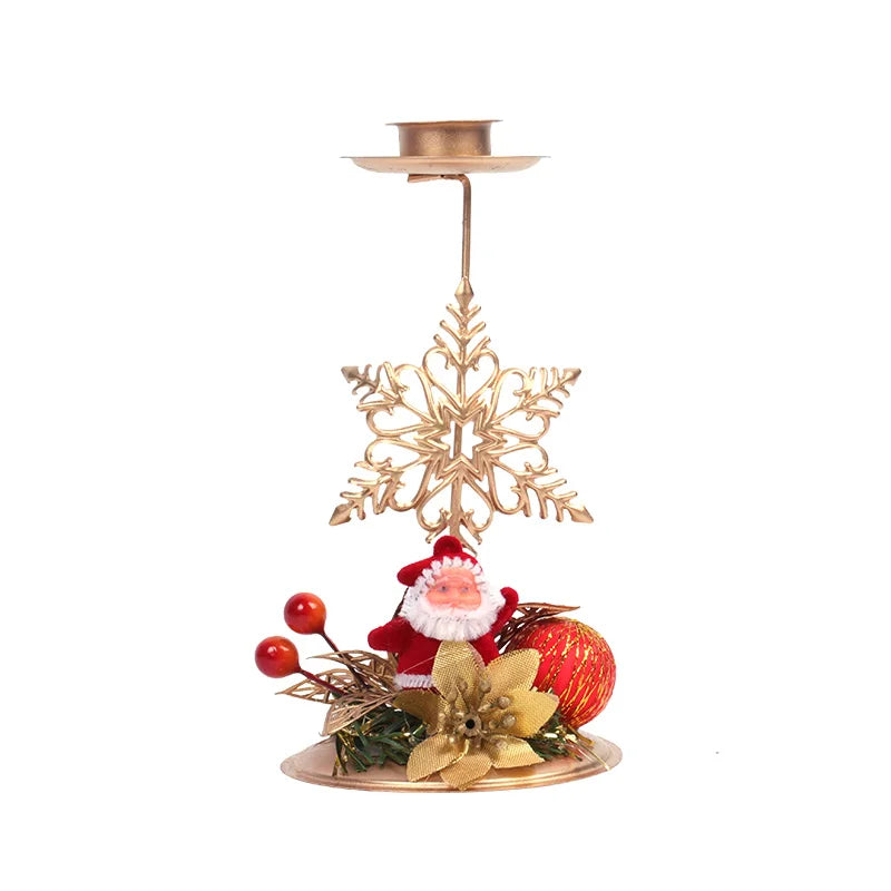 Christmas Candle Holder – Golden Iron Snowflake, Star, Tree & Reindeer Candlestick