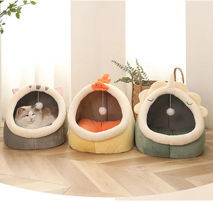 Foldable Cartoon Pet Bed with Removable & Washable Cushion