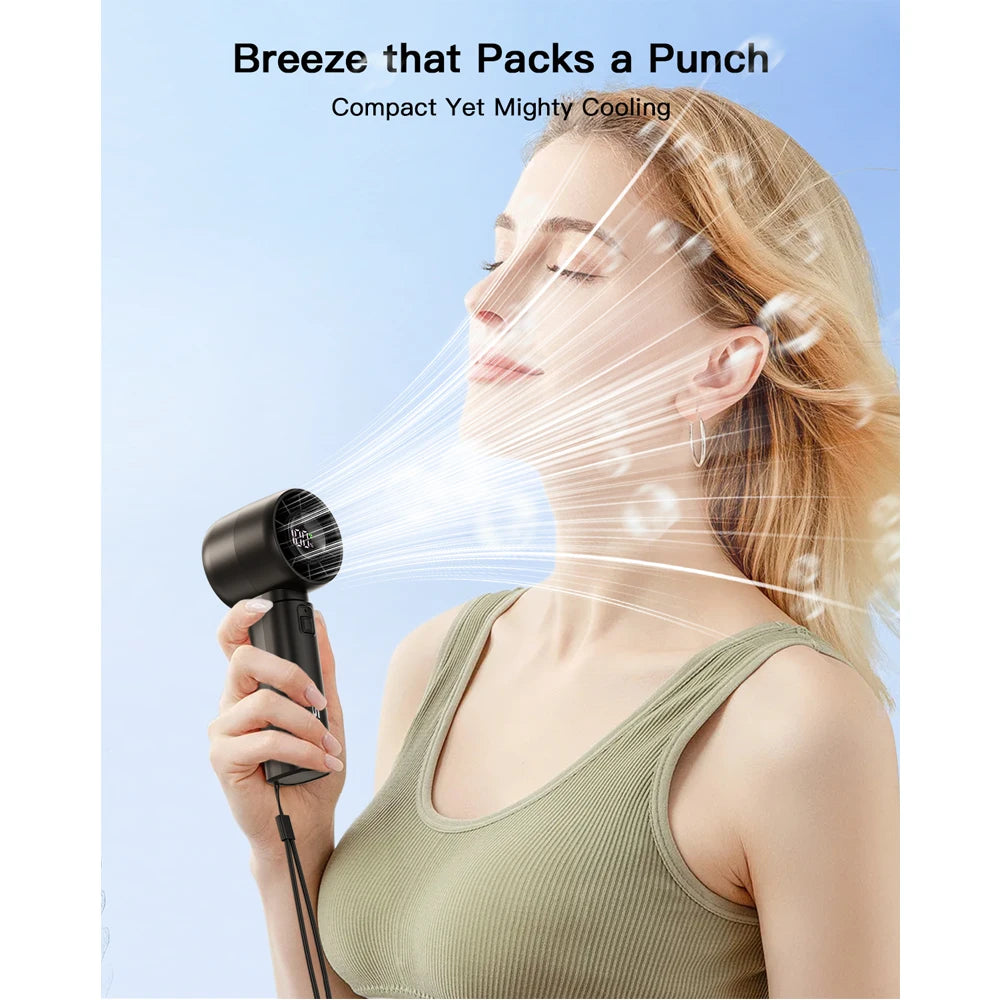 ColdSky Handheld Mini Fan – 4000mAh Portable Rechargeable Fan with LED Display & 5-Speed Turbo Modes
