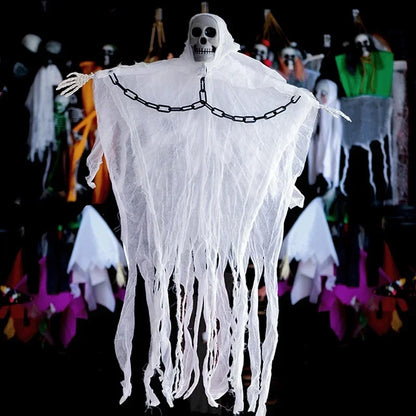 Halloween Hanging Ghost Decorations – Scary Skull Gauze Props for Haunted House, Porch & Party Ornaments (1–3 PCS)