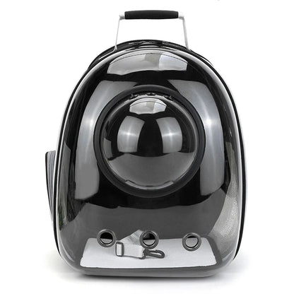 Black pet carrier with a spherical design on a white background