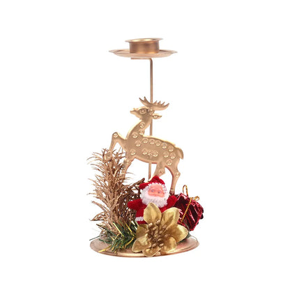 Christmas Candle Holder – Golden Iron Snowflake, Star, Tree & Reindeer Candlestick