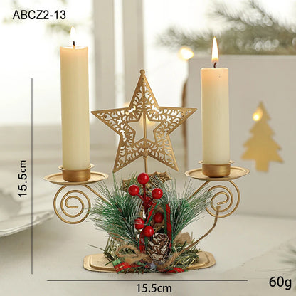 Christmas Candle Holder – Golden Iron Snowflake, Star, Tree & Reindeer Candlestick