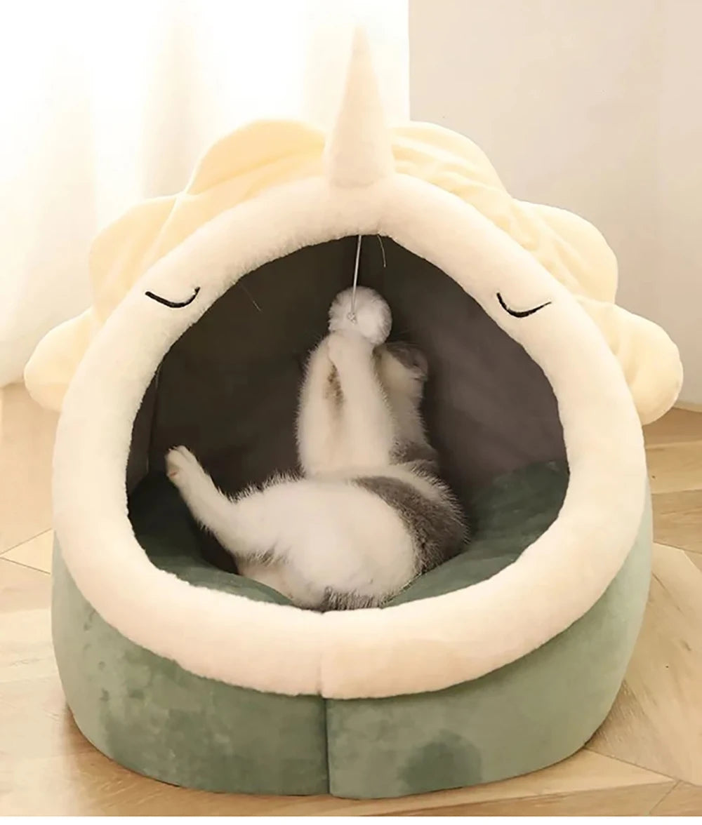 Foldable Cartoon Pet Bed with Removable & Washable Cushion