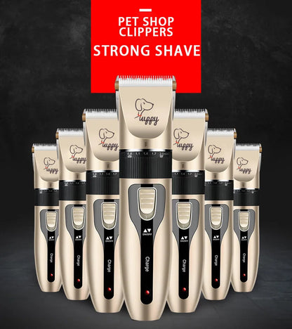 Set of pet grooming clippers with 'Puppy' branding on a dark background