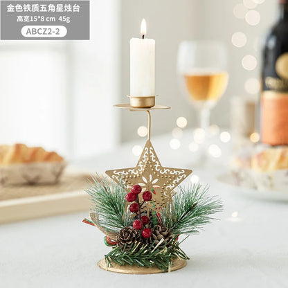Christmas Candle Holder – Golden Iron Snowflake, Star, Tree & Reindeer Candlestick