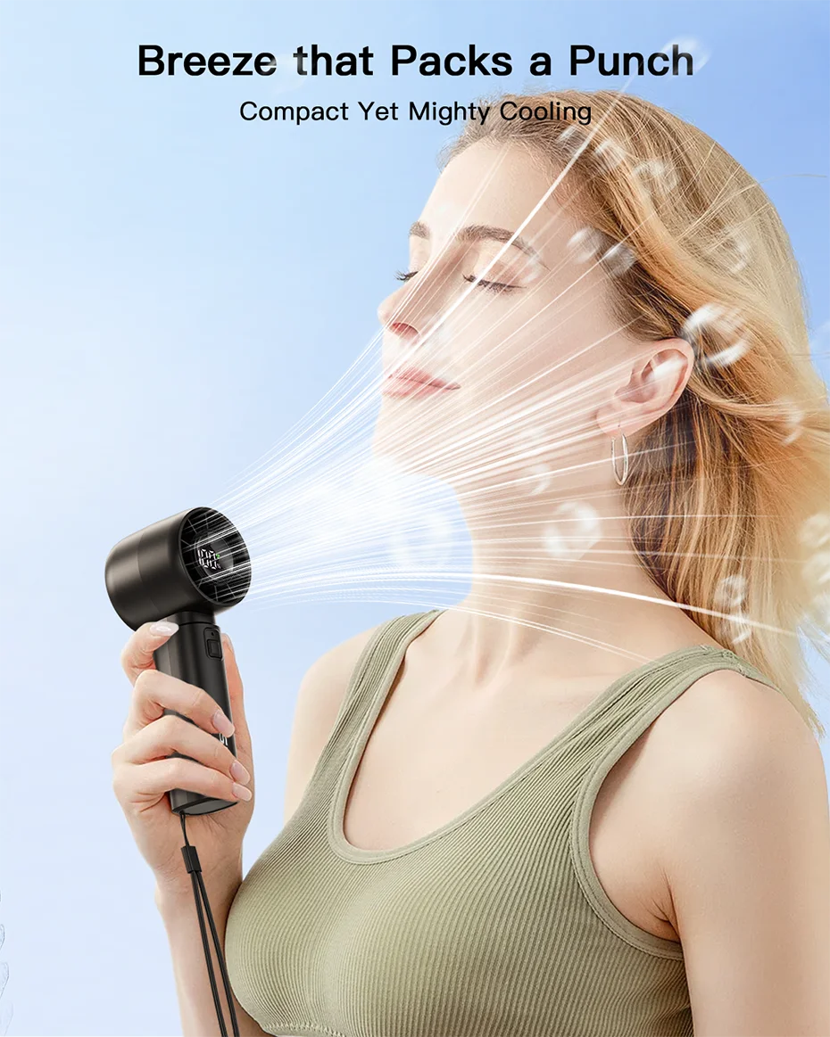 ColdSky Handheld Mini Fan – 4000mAh Portable Rechargeable Fan with LED Display & 5-Speed Turbo Modes
