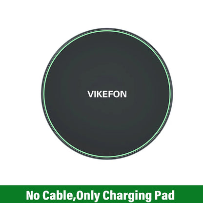 Black wireless charging pad with 'VIKEFON' branding on a white background