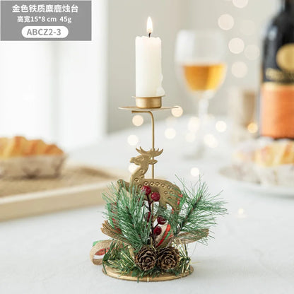 Christmas Candle Holder – Golden Iron Snowflake, Star, Tree & Reindeer Candlestick