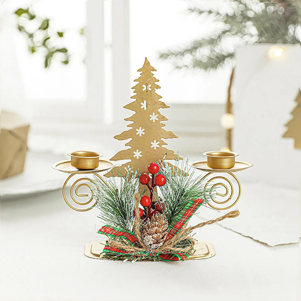 Christmas Candle Holder – Golden Iron Snowflake, Star, Tree & Reindeer Candlestick