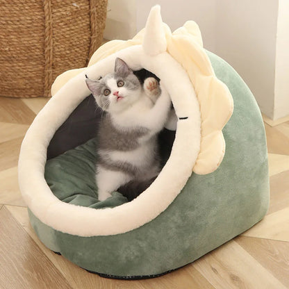 Foldable Cartoon Pet Bed with Removable & Washable Cushion