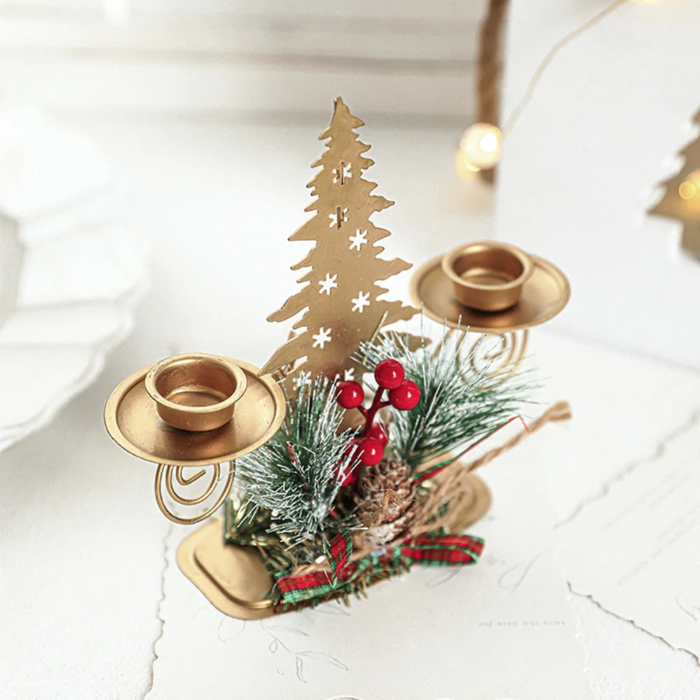 Christmas Candle Holder – Golden Iron Snowflake, Star, Tree & Reindeer Candlestick