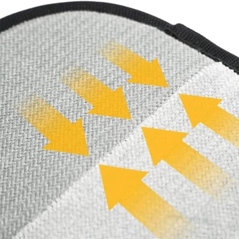 Gray pouch with yellow arrows on a white background