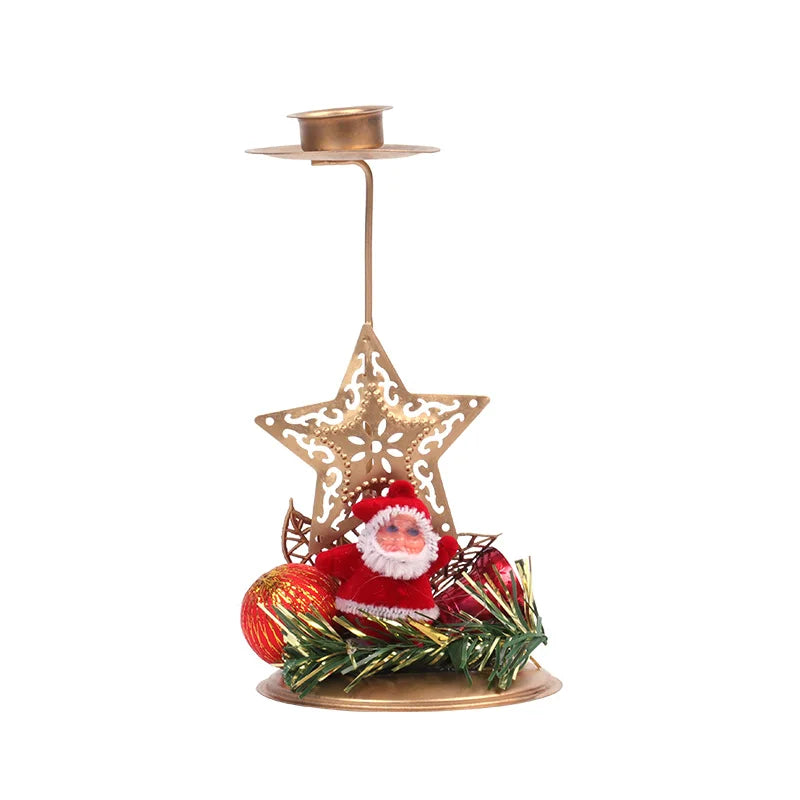 Christmas Candle Holder – Golden Iron Snowflake, Star, Tree & Reindeer Candlestick