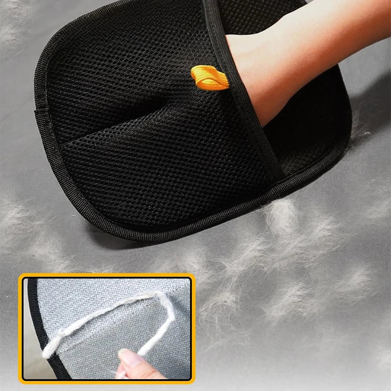 Black mesh pad with a hand holding it, showing close-up of material texture.