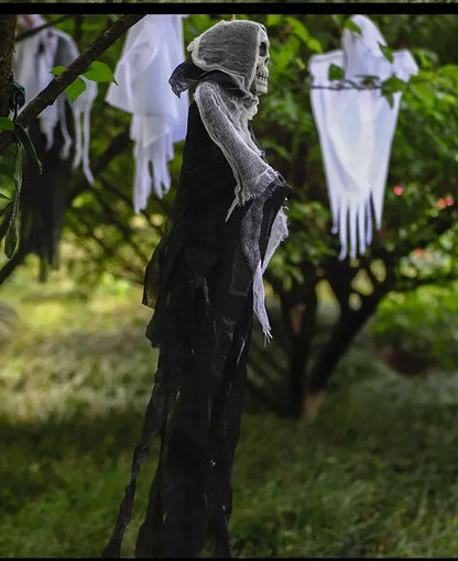Halloween Hanging Ghost Decorations – Scary Skull Gauze Props for Haunted House, Porch & Party Ornaments (1–3 PCS)