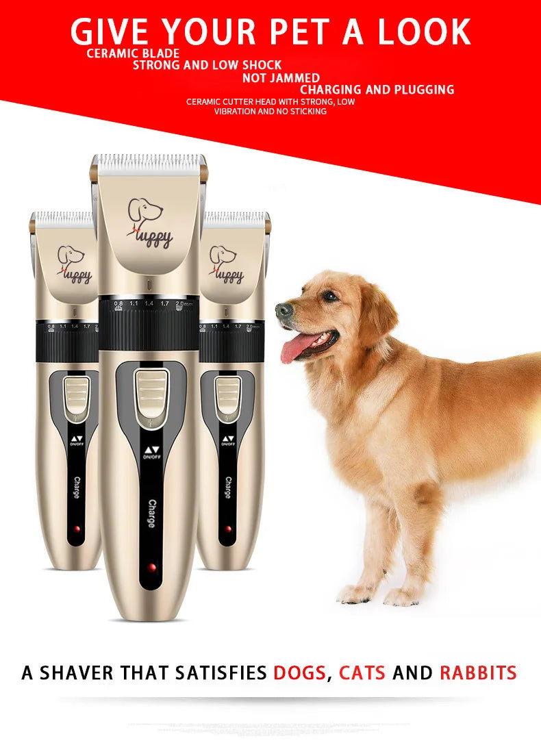 Dog grooming shaver with a dog on a white background