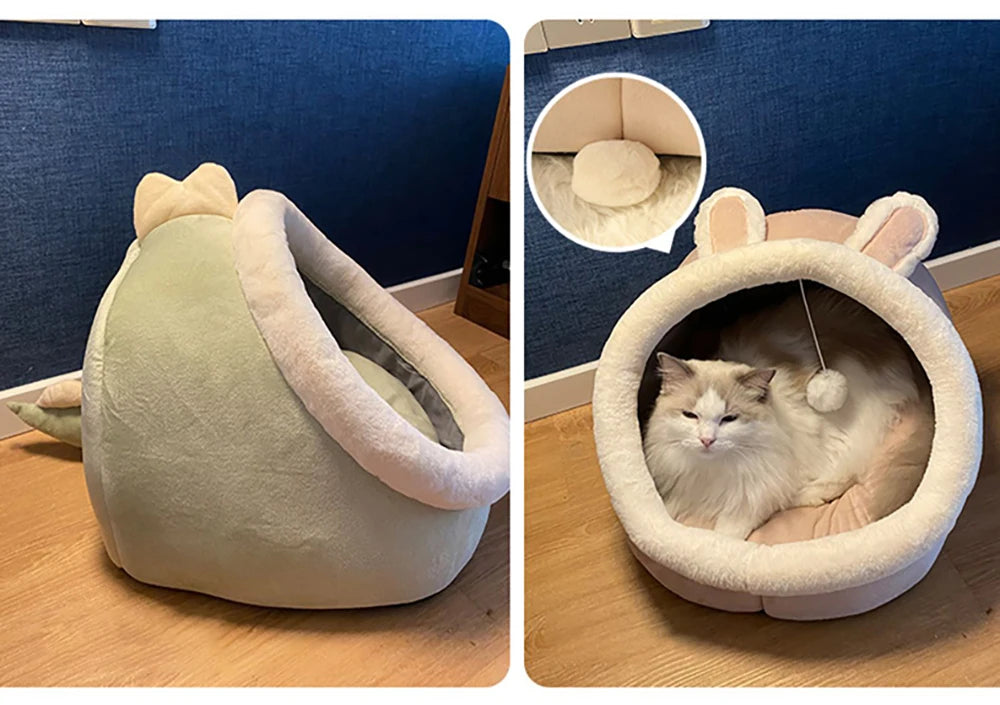 Foldable Cartoon Pet Bed with Removable & Washable Cushion
