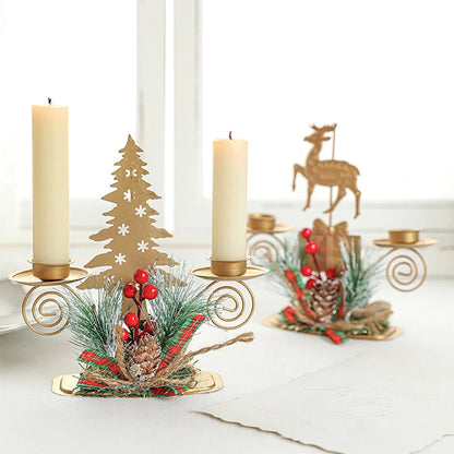 Christmas Candle Holder – Golden Iron Snowflake, Star, Tree & Reindeer Candlestick