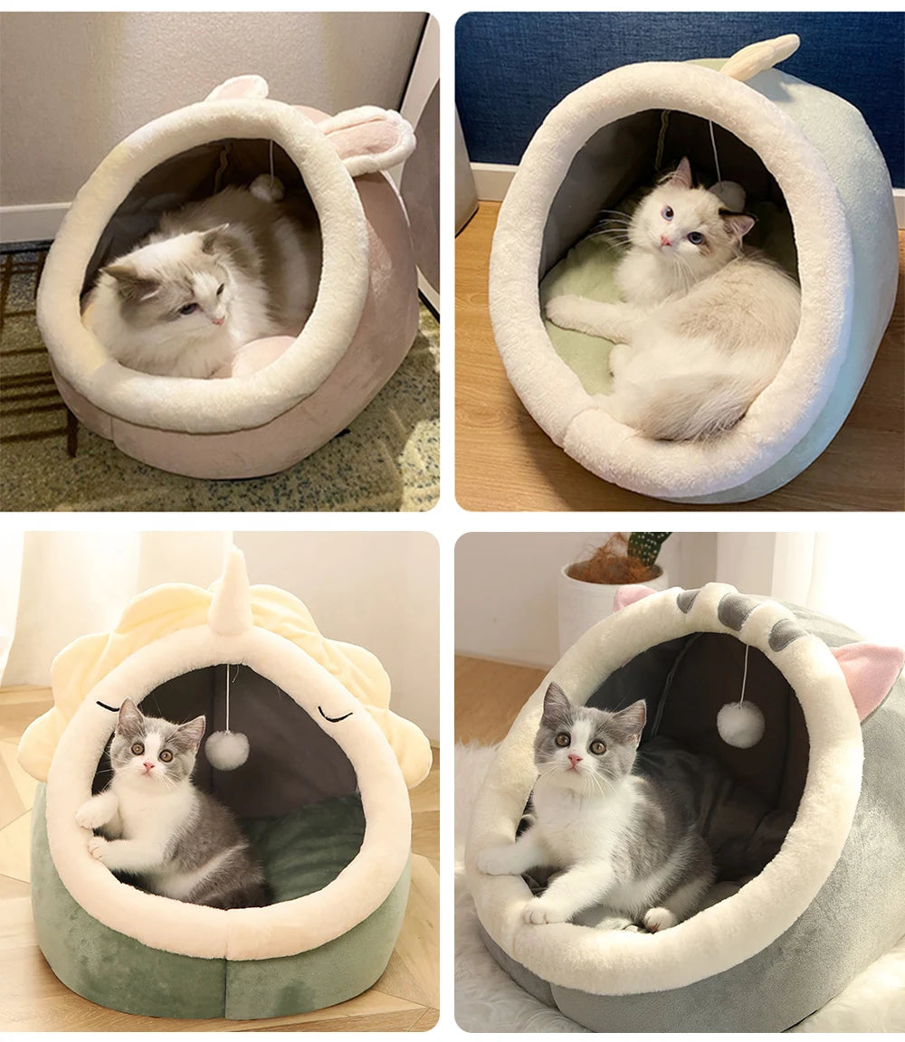 Foldable Cartoon Pet Bed with Removable & Washable Cushion