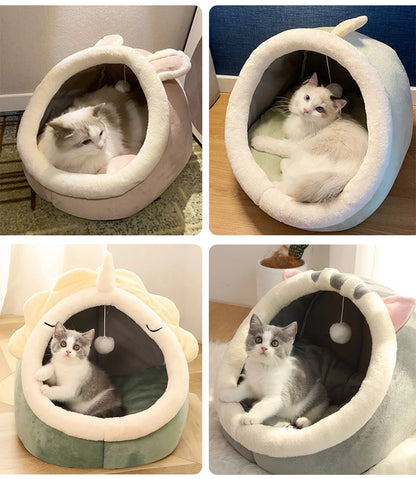 Foldable Cartoon Pet Bed with Removable & Washable Cushion