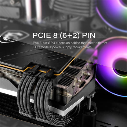 Custom Sleeved PSU Cable Extensions - Soft Nylon Braided 24PIN/8PIN to 6+2PIN/8PIN to 4+4PIN - 30CM - Black with Comb Kit