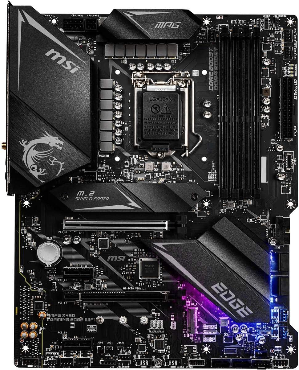 MPG Z490 Gaming Edge WiFi ATX Motherboard - 10th Gen Intel Core, LGA 1200, DDR4, Dual M.2, USB 3.2 Gen 2, Wi-Fi 6, Mystic Light RGB