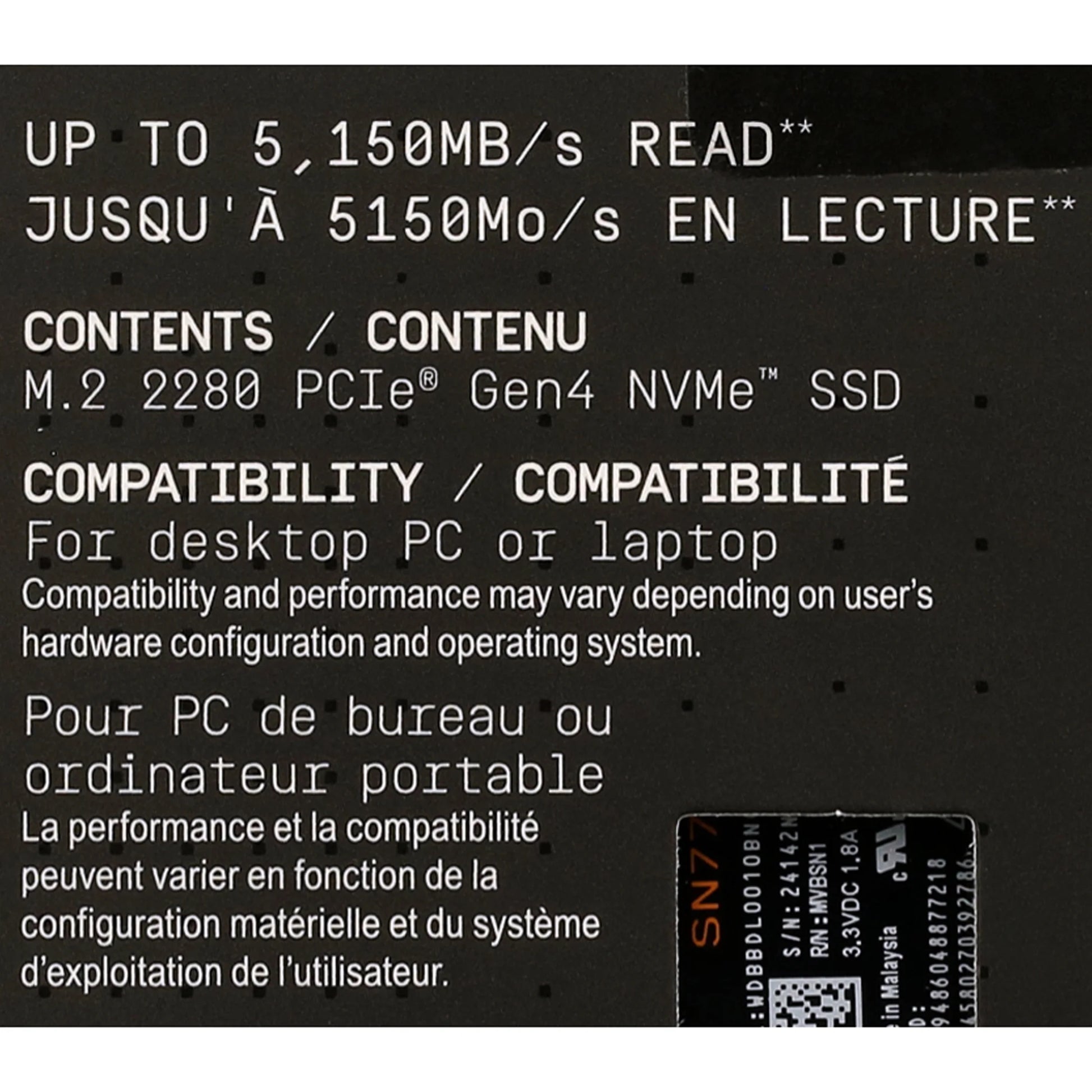 Ultra-Fast Black 1TB SN770 NVMe SSD - Gen4 PCIe M.2 2280 – Speeds Up to 5,150 MB/s
