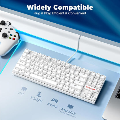 K552P RGB Mechanical Gaming Keyboard - Compact TKL Design, Hot-Swappable Red Switches, 18 Backlight Modes, N-Key Rollover & Programmable Macros - White