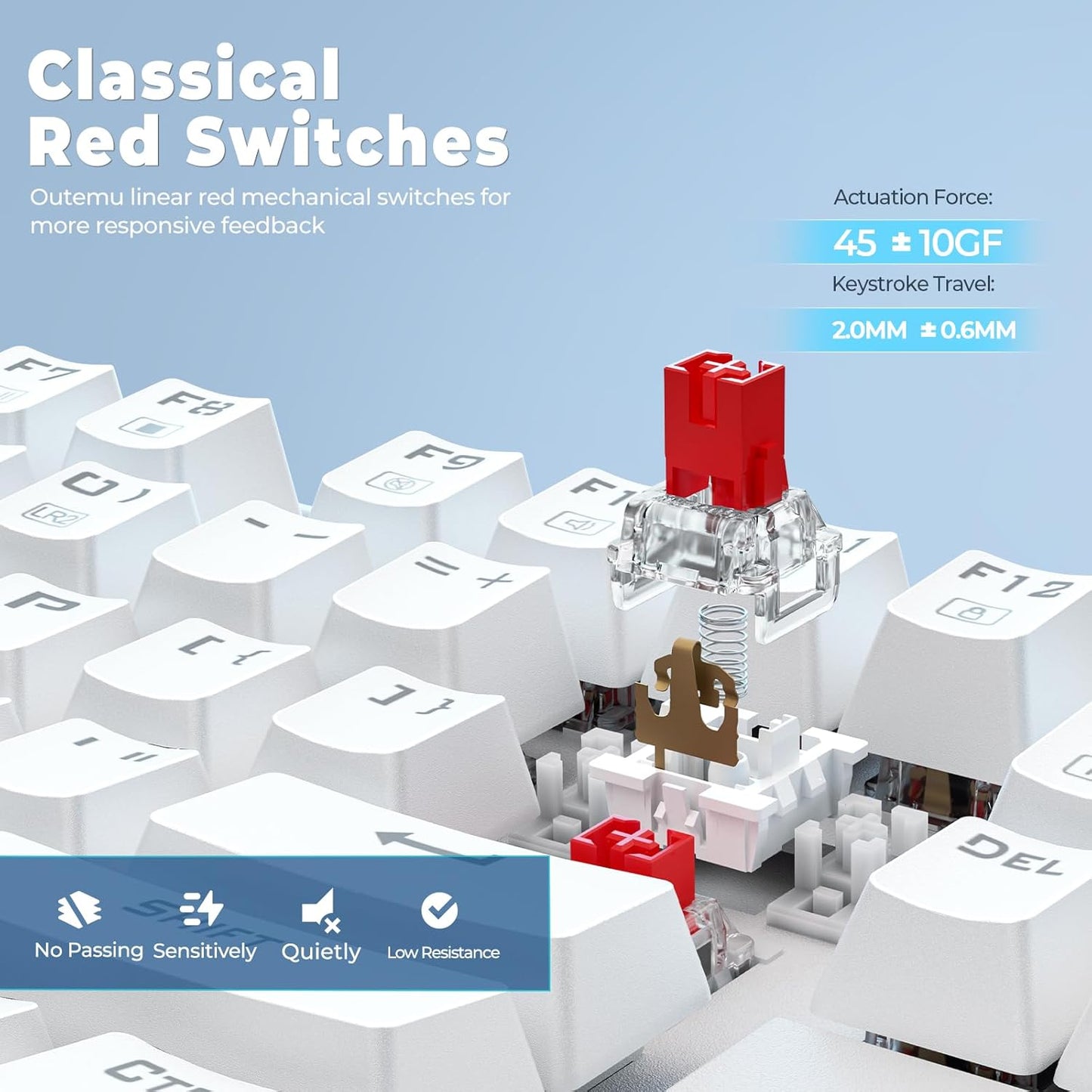 K552P RGB Mechanical Gaming Keyboard - Compact TKL Design, Hot-Swappable Red Switches, 18 Backlight Modes, N-Key Rollover & Programmable Macros - White