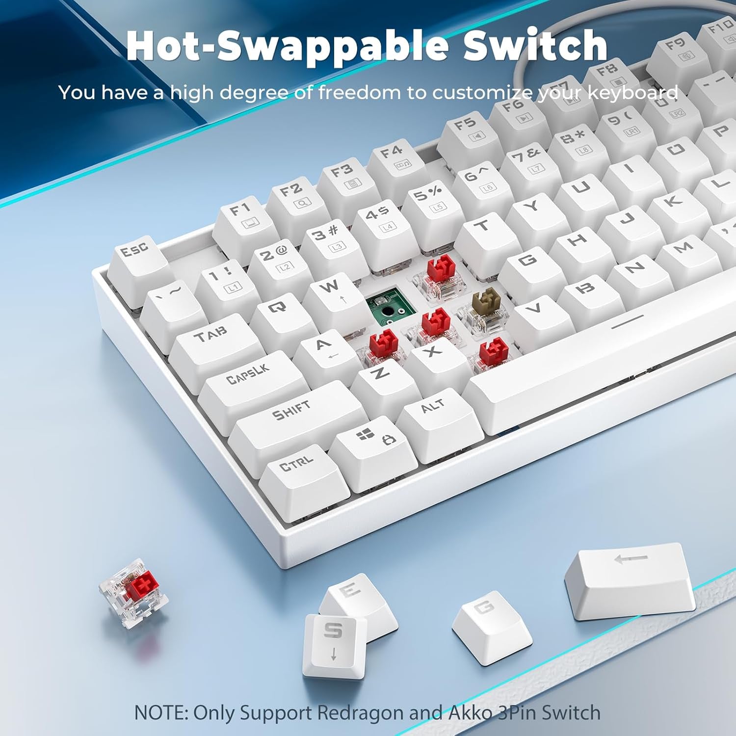 K552P RGB Mechanical Gaming Keyboard - Compact TKL Design, Hot-Swappable Red Switches, 18 Backlight Modes, N-Key Rollover & Programmable Macros - White